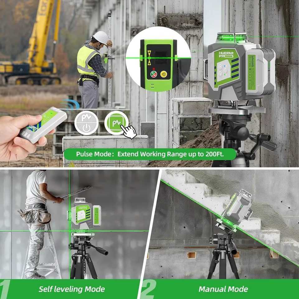 Huepar ZK04CG-L 4D 16 Lines Laser Level 2mm High Accuracy Green Beam Self-leveling Cross Line Laser with 8000mAh Li-ion Battery X250225