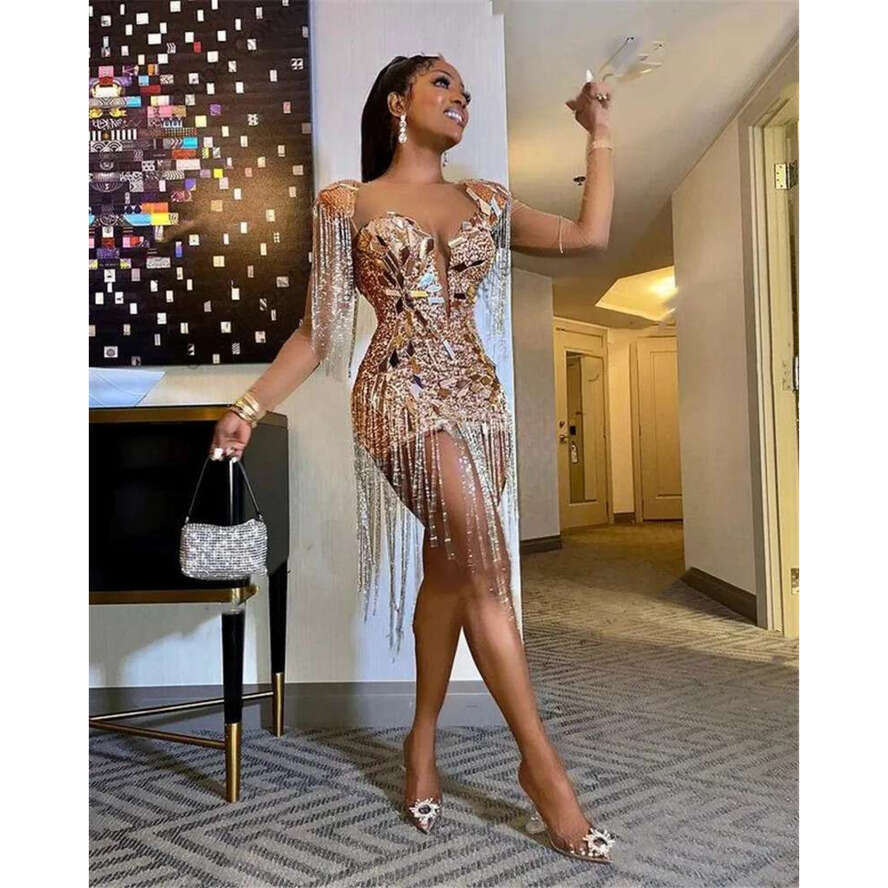Sexy Sparkly Sweetheart Short Prom Dress Mermaid Beaded Party Gowns Crystal Mini Tail Formal Dresses Vestido De Festa