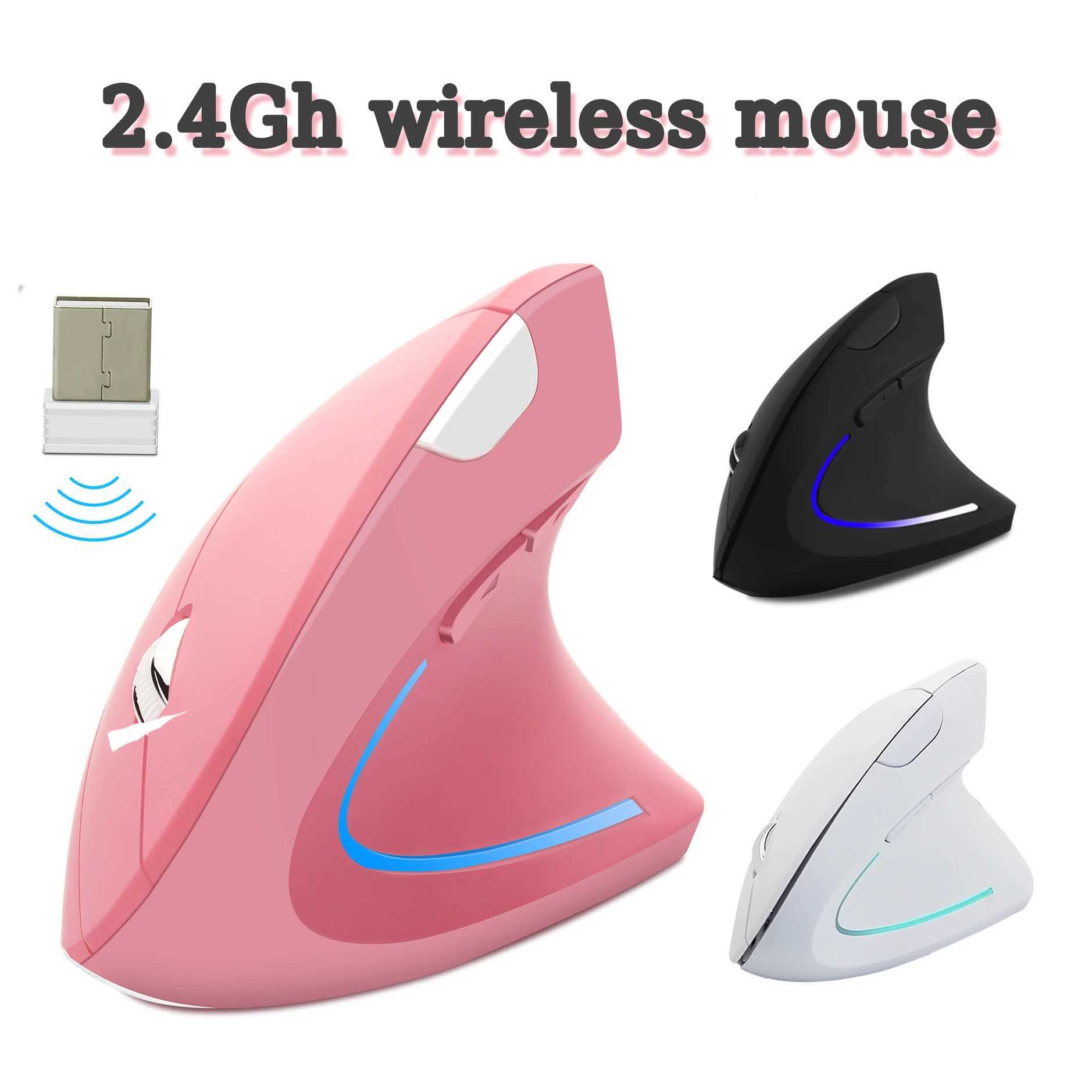 Pink Wireless Vertical Mouse Lightweight LED 800/1200/1600 DPI Adjustable Ergonomic Mice Wrist protection for PC Computer Laptop O250225