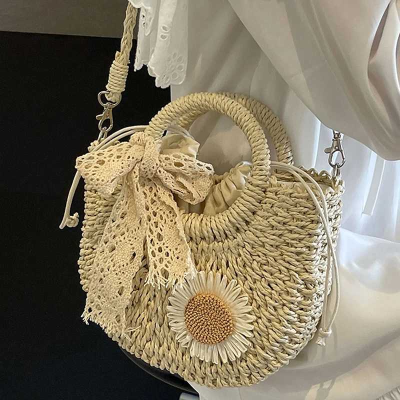 Women Handwoven Straw Shoulder Bag Rattan Half-Moon Beach Handbag Small Summer Hollow Out Crossbody Bag