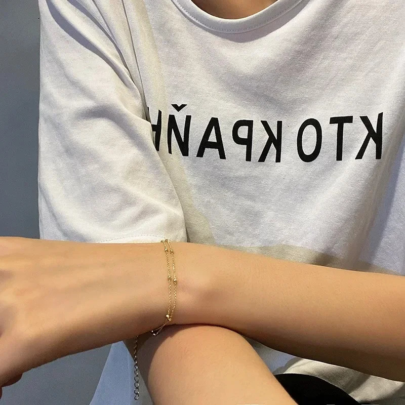 Trendy Double Layers Small Round Beads Bracelet Womens Hand Bracelets Gold Color Chain Simple Female Ball Jewelry 250213