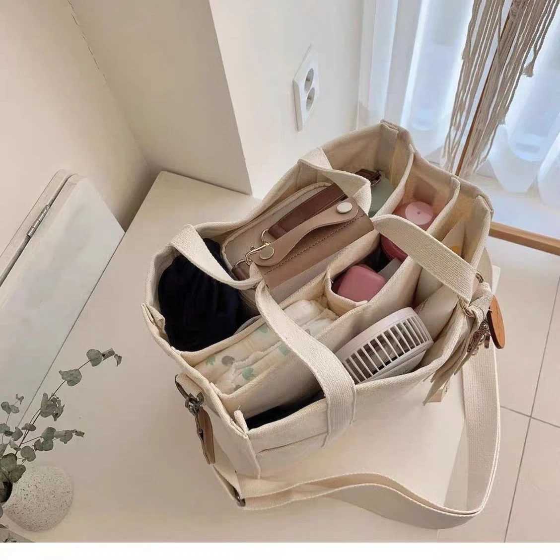 Womens Canvas Large Capacity Multi Handbag Layered Function Cross body Bag Womens Handbag Shopping Z250224