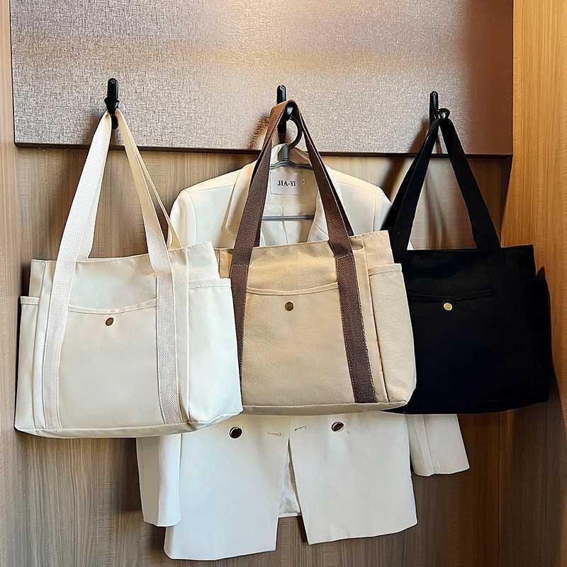 Women Canvas Shoulder Bags College Girl Books Handbag Cotton Cloth Fabric Commuting Zipper Purse Big Tote Ladies Shopping Bag Z250225
