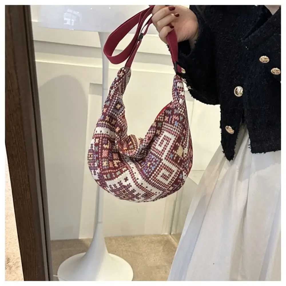 Womens large capacity shoulder bag student canvas national style handbag underarm messenger bag Z250225