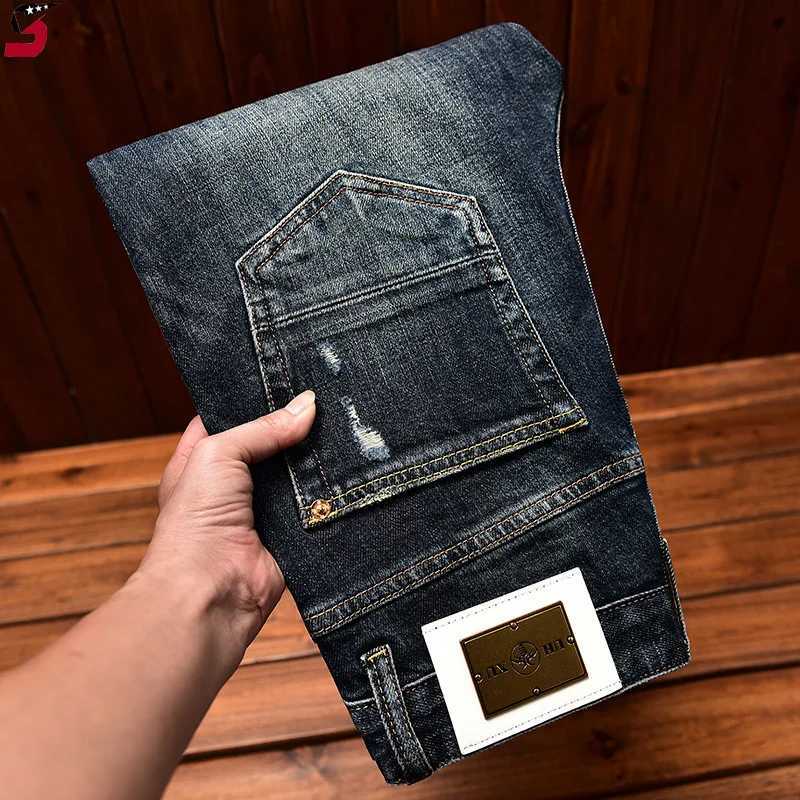 Men's Jeans High end mens clothing 2024 autumn trend jeans mens style holes and patches scraping slim fit tight fashion elastic pants z250225