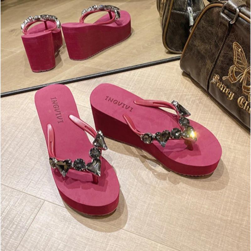 Slippers Cool Sandals Women 2025 Summer High Heels Flip ps Women's Rhie Glass Peach Heart Slope Heel Clip On Beach hurenlakeshoes