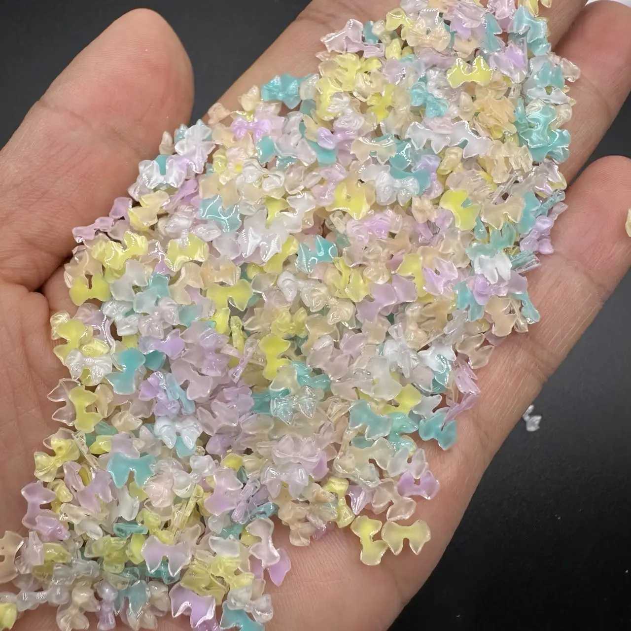 Nail Art Decorations 50pcs Transparent Bow Nail Art Parts Charms Bulk Shiny Mini Resin Ribbon Nail Rhinestones DIY Summer Nail Art Decor Accessories C