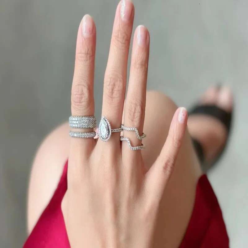 925 Sparking Gold Moon And Star Ring Set For Eternity Pave Round Rings Vintage Bands Womens Jewelry Gifts