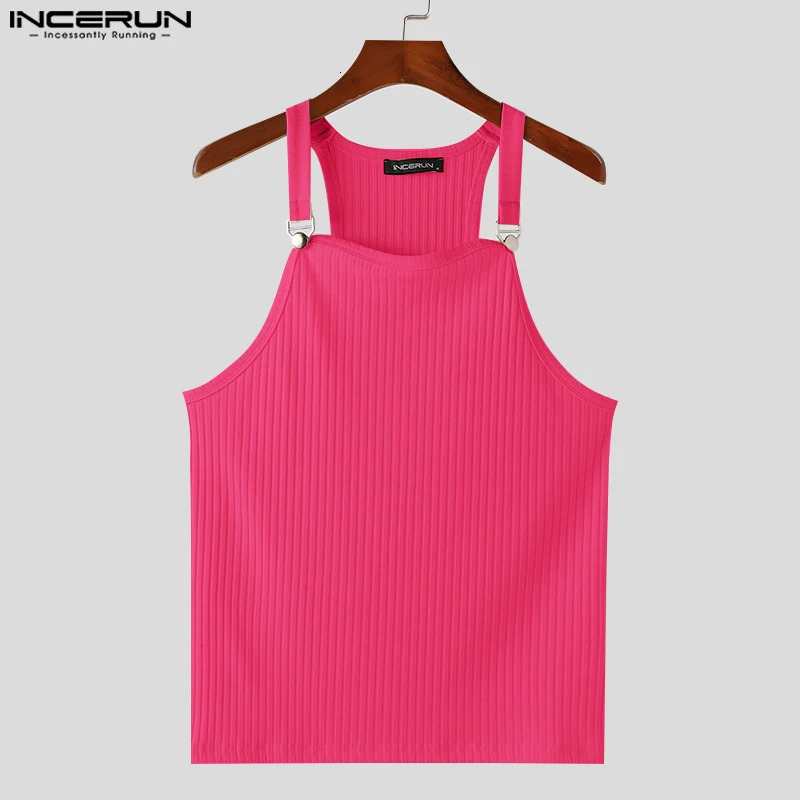 2024 Mens Tank Tops Solid Color Knitted Sleeveless Button Streetwear Casual Vests Summer Fitness Fashion Men Clothing INCERUN 250224