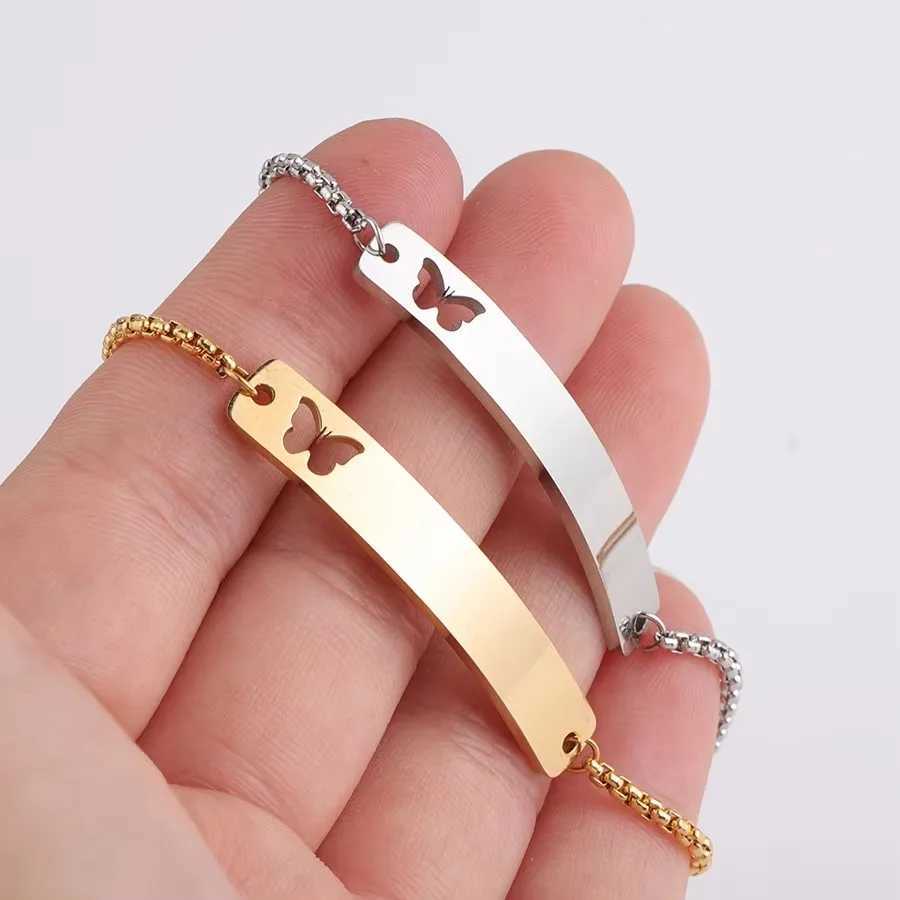 100% Stainless Steel Blank Bend Bar Bracelet For Engraving Hollow Butterfly Adjustable Mirror Polish Wholesale 10pcsXJ250225
