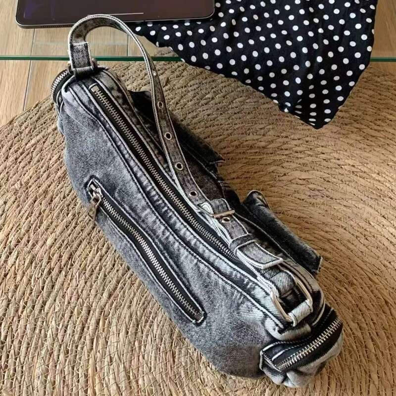 Vintage Denim Bags For Women Designer Handbag Purses 2025 New In Washing Process Multiple Pockets Rivet Underarm Shoulder