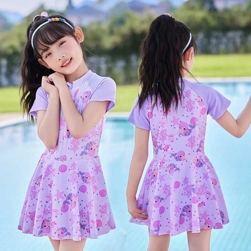 New Kids One-piece Swimsuit Ocean Coral Cartoon Print Kids Swimsuit Cute Princess Swim Dress Little Fresh Girls Swimsuit X250224