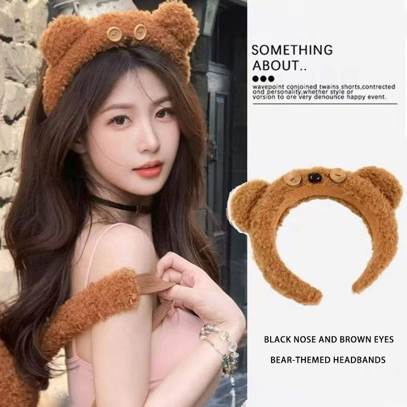 Soft Furry Teddy Bear Hair Ribbon for Women - Stylish Winter Warmth