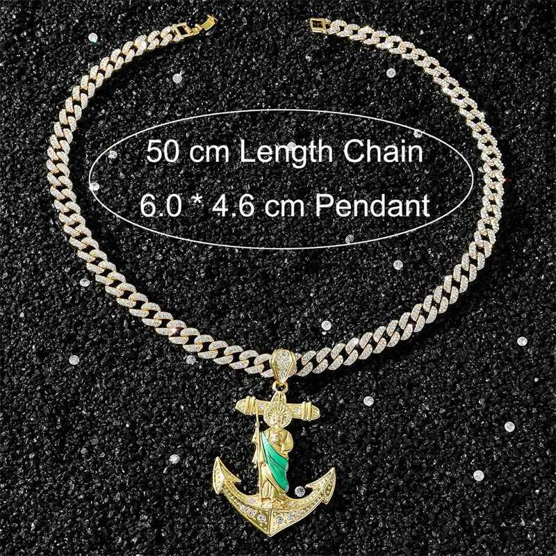 Hip Hop Saint Jude necklace with anchor pendant mens out crystal Cuban chain Hiphop fashion religious jewelry X250224