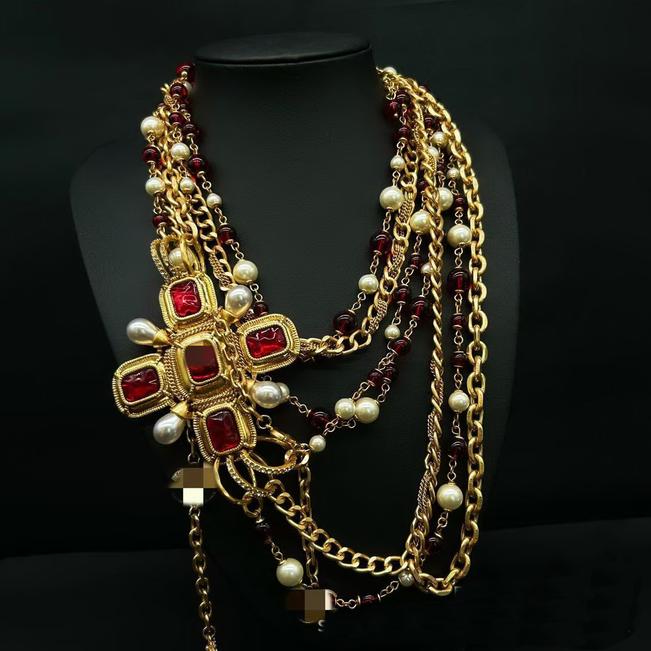 Spring Fashion Exaggerated antique style pearl glass earring set jewelry necklace vintage gorgeous necklace Women's Necklaces N2025-45