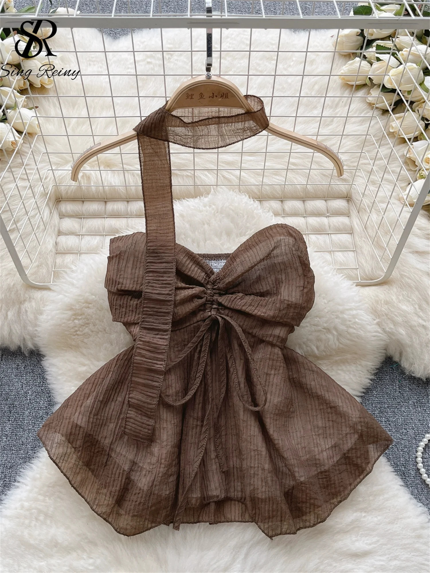 SINGREINY Beach Style Chiffon Tube Top Halter Ribbons Drawstring Lace Up Bow Off Shoulder Backless Fashion Streetwear Sexy Vest 250224