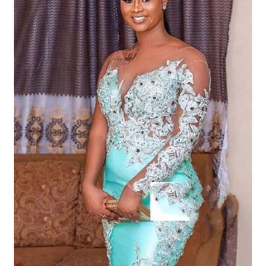 Size Plus Arabic Aso Ebi Urious Lace Beaded Prom Dresses Sheer Neck Mermaid Sexy Evening Formal Party Second Reception Bridesmaid Gowns Dress ZJ