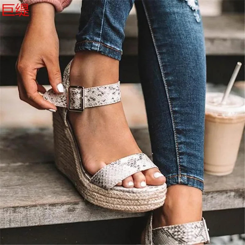 Summer Platform Sandals Women Peep Toe High Wedges Heel Ankle Buckles Sandalia Espadrilles Female Sandals Shoes 250224