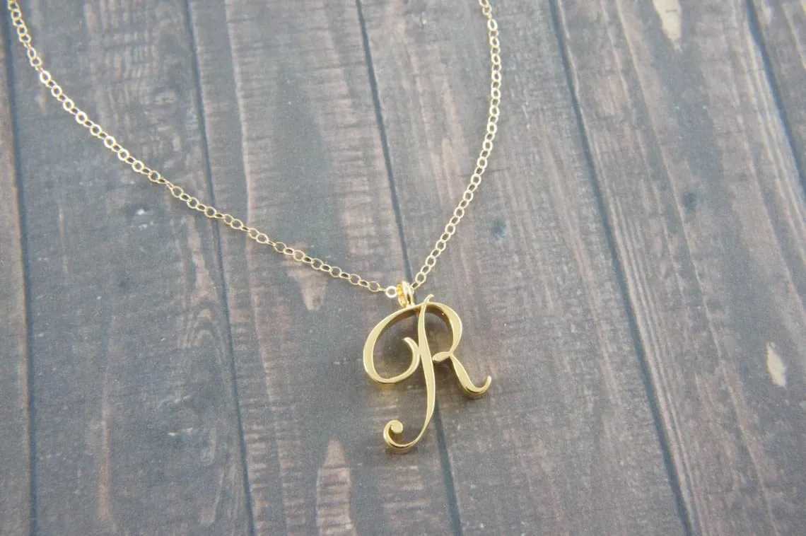 Cursive Initial Capital Letter R Chain Necklace Stainless Steel Alphabet Text Wen Ladies English Name Partner Pendant Choker X250224