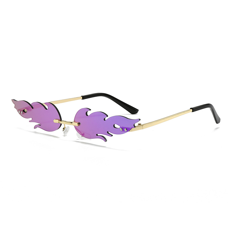 2025 new cross-border flame frameless sunglasses, personalized fashion trend feather sunglasses, metal party pose sunglasses.