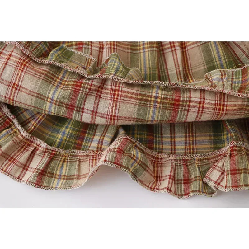 Y2K Women Summer Acubi Japan Vintage Gyaru Tanks Camis Lace Up Green Crop Top Plaid Strap Sleeveless Tank Tops Clothes 250224