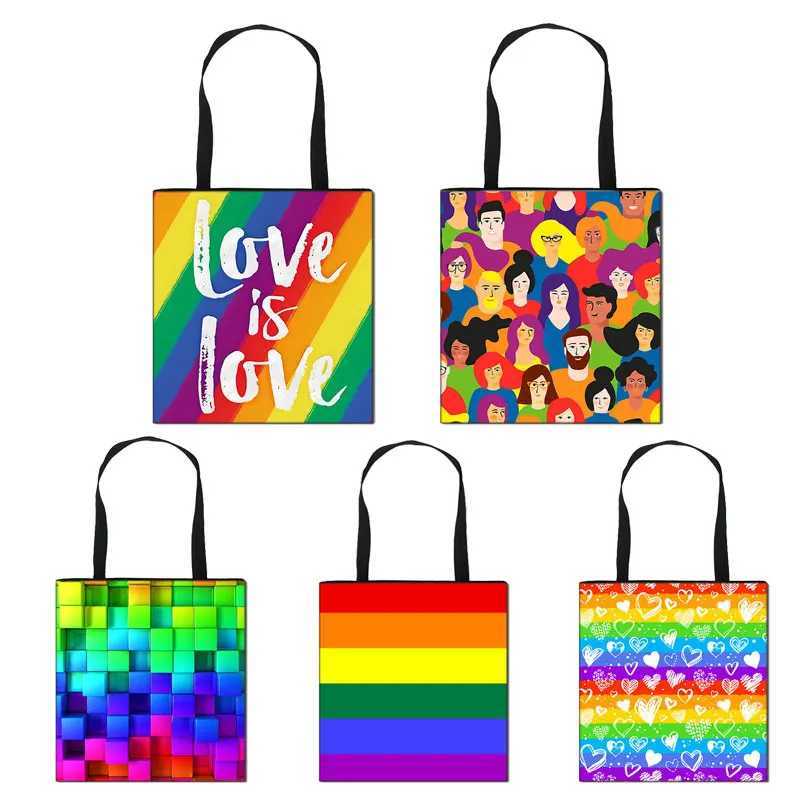 Love Is Love Rainbow Shoulder Bag LGBT Causal Totes Lesbian Gay Handbag Women Fashion Shopping Bag Adult Travel Bags Z250224