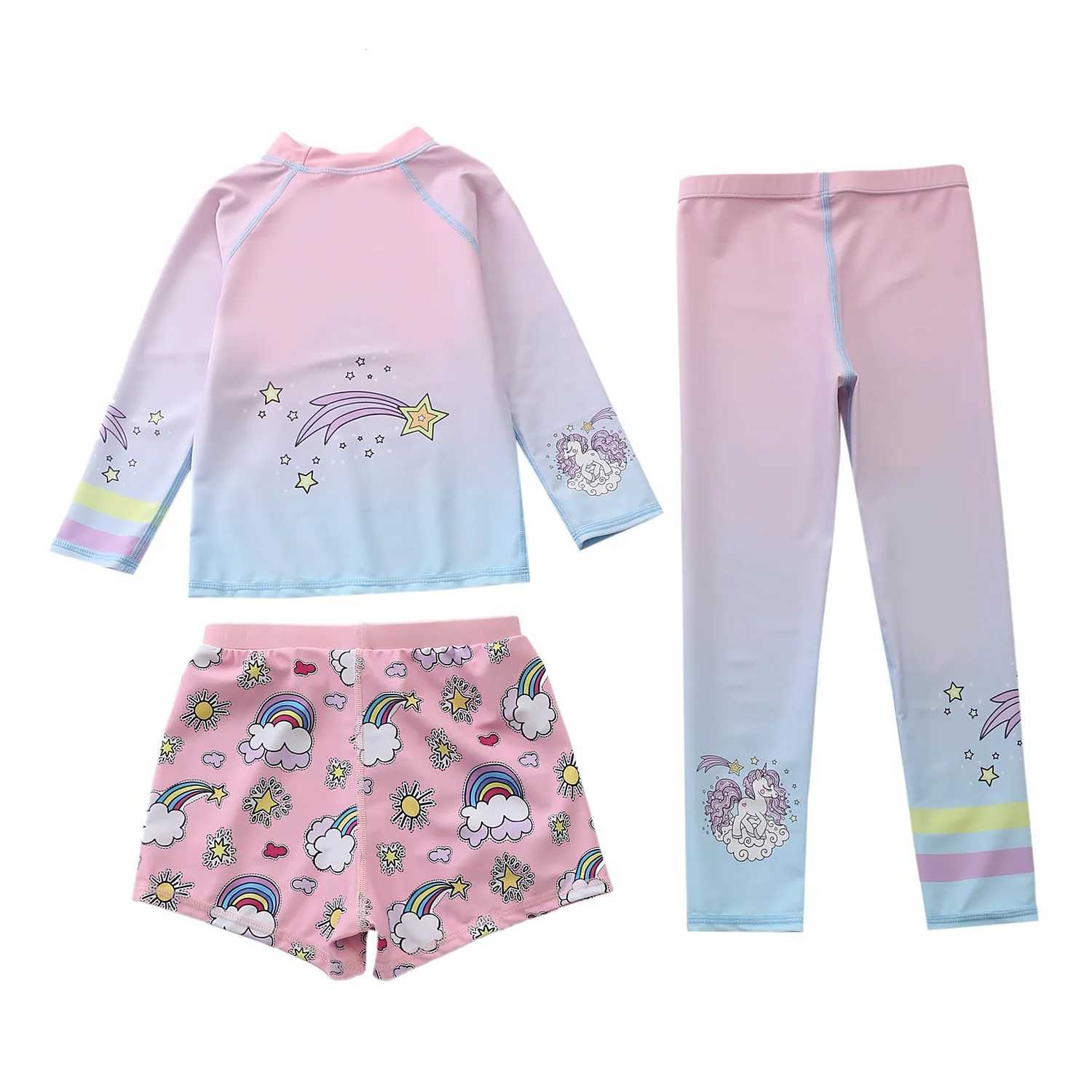 Girls swimsuit Sunscreen UPF50 CHIldrens swimsuit long sleeved print beachwear CHIldrens swimming swimsuit 4-12 years old X250224