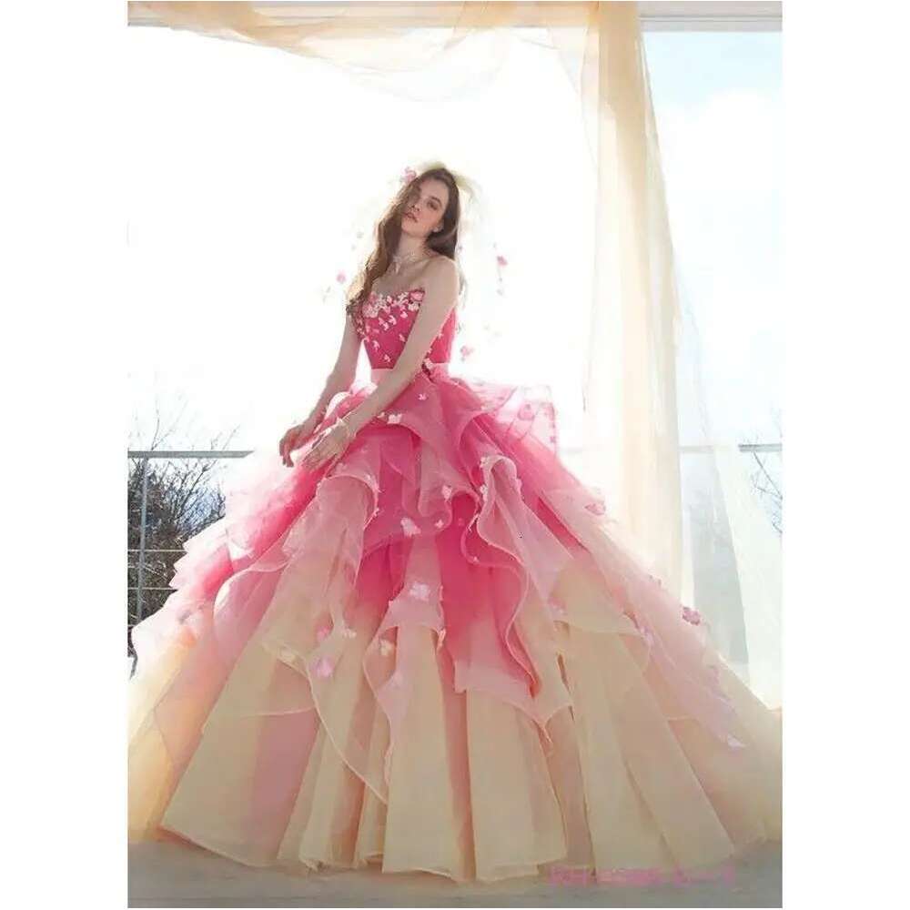 Princess Strapless Dress Exquisite Applique Performance Contest Party Ball Gowns evening Cute