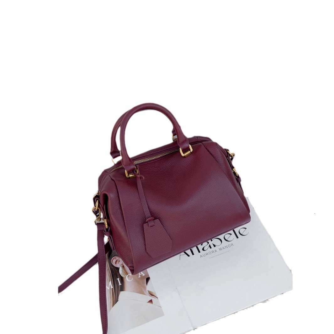 2025 Autumn/winter Genuine Trendy Fashion Head Layer Bull Leather Boston Single Shoulder Handheld Women's Bag