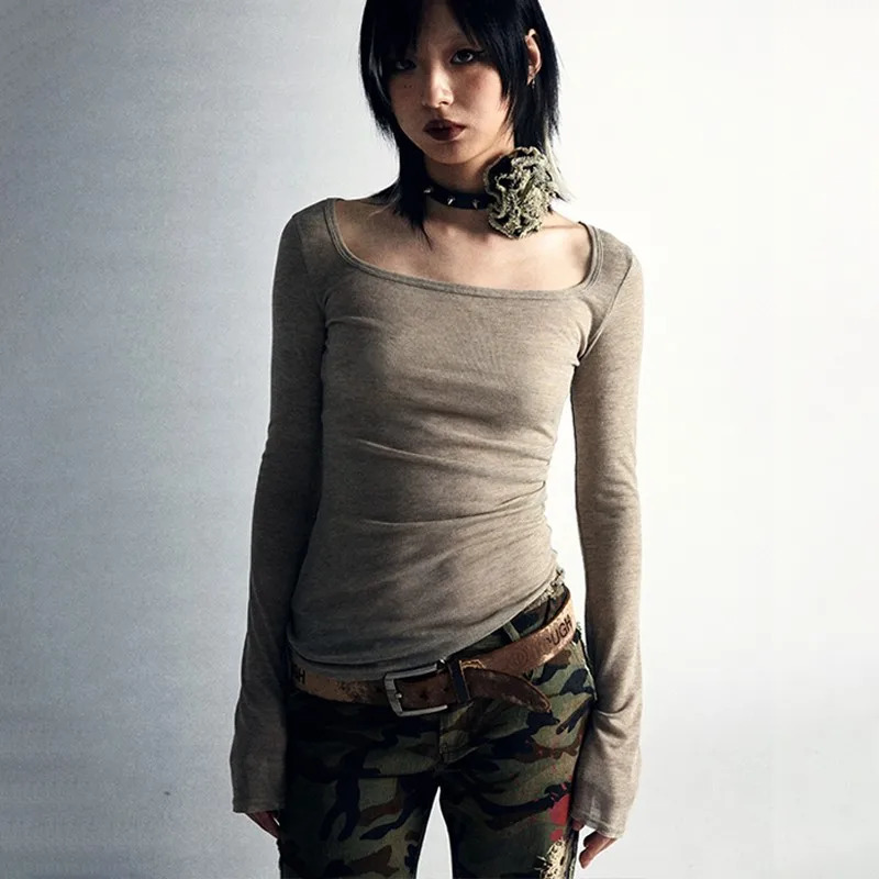 Karrcat Grunge Aesthetics Knitted Tops Vintage Tattoo Print T-shirt Punk Irregular Tee Shirt Gothic Y2k Streetwear Alt 250224