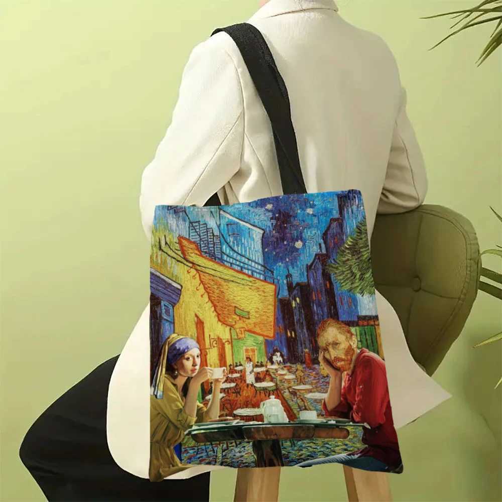 Canvas Bag The Van Gogh Series Print Canvas Bag Lightweight Shoulder Bag Versatile Shopper Bag Holder Handbag Z250224