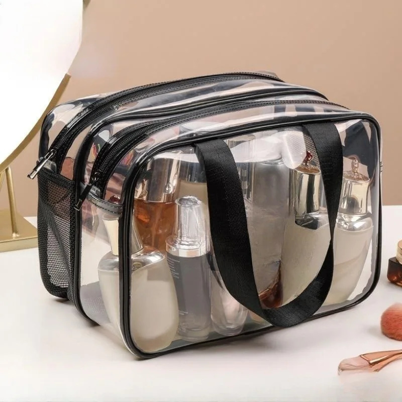 Portable Travel Wash Bag Female Transparent Waterproof Makeup Pouch Case Large Capacity Cosmetic Organizer Wet-dry Separation 250224