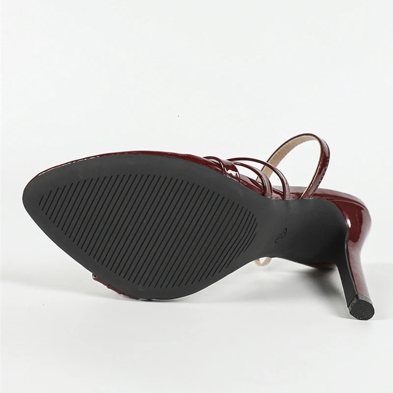 Liyke Sexy Slip On Back Strap Sandals Ladies Patent Leather Narrow Band Open Toe Gladiator High Heels Summer Shoes Women Size 43 250224