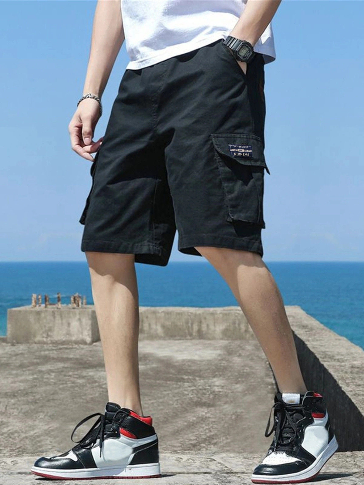 US Oversized 5XL Summer Solid Shorts Men Big Size Social Elastic Waist Men Shorts Outwear Black Beach Chubby Cargo Shorts 250224