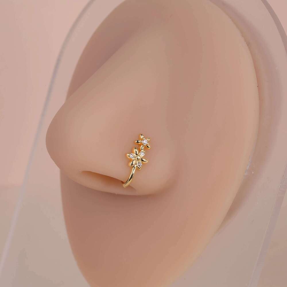 1pc Double wer Charm Copper Inlaid Zircon U-shaped Clip Fake Nose Ring Female No Piercing Jewelry
