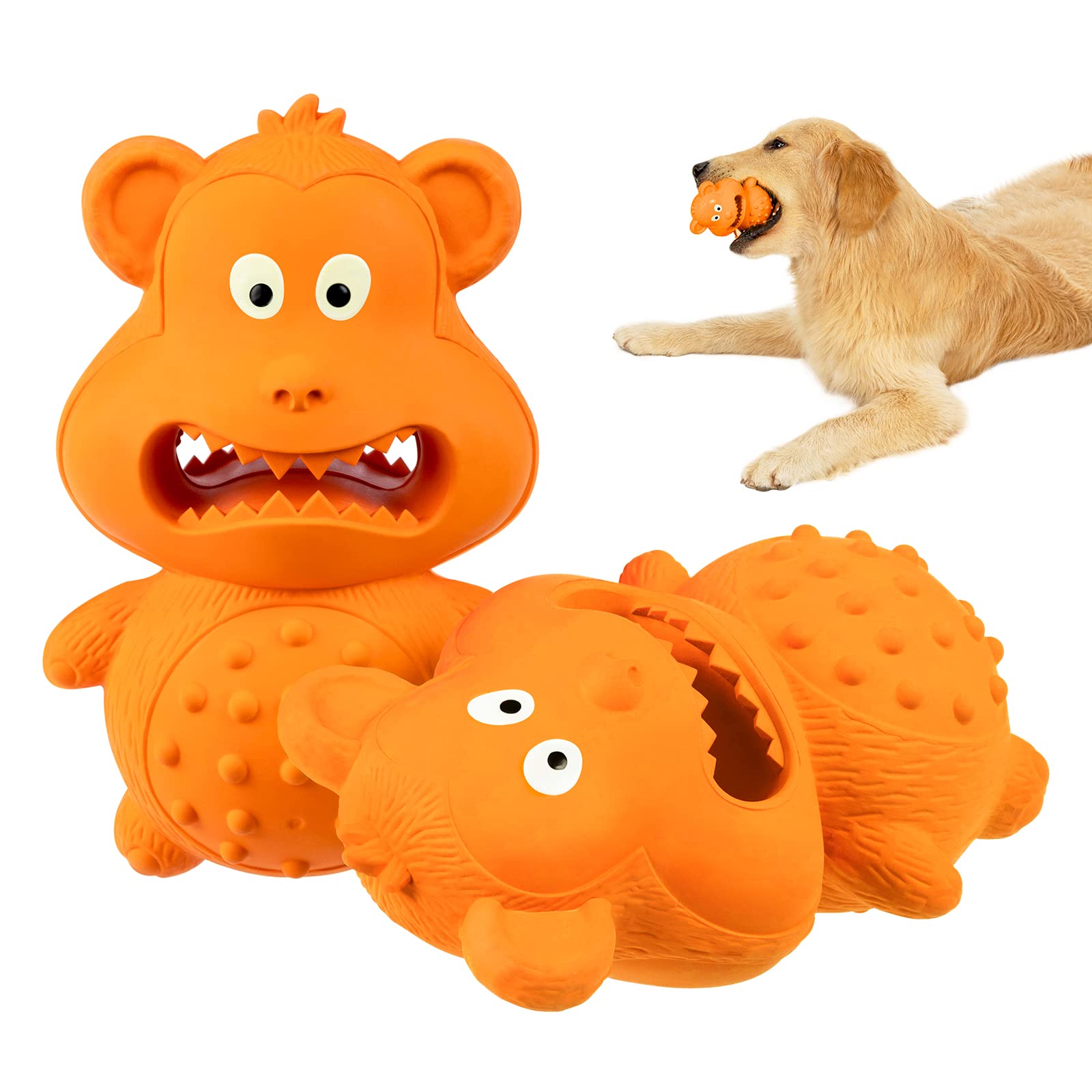 HERLAM Dog Toys for Aggressive Chewers, Puppy Chew Toys Teething Natural Rubber Sound Attracts Attention/Reduce Anxiety&Boring 1-Pcs Tough Pet