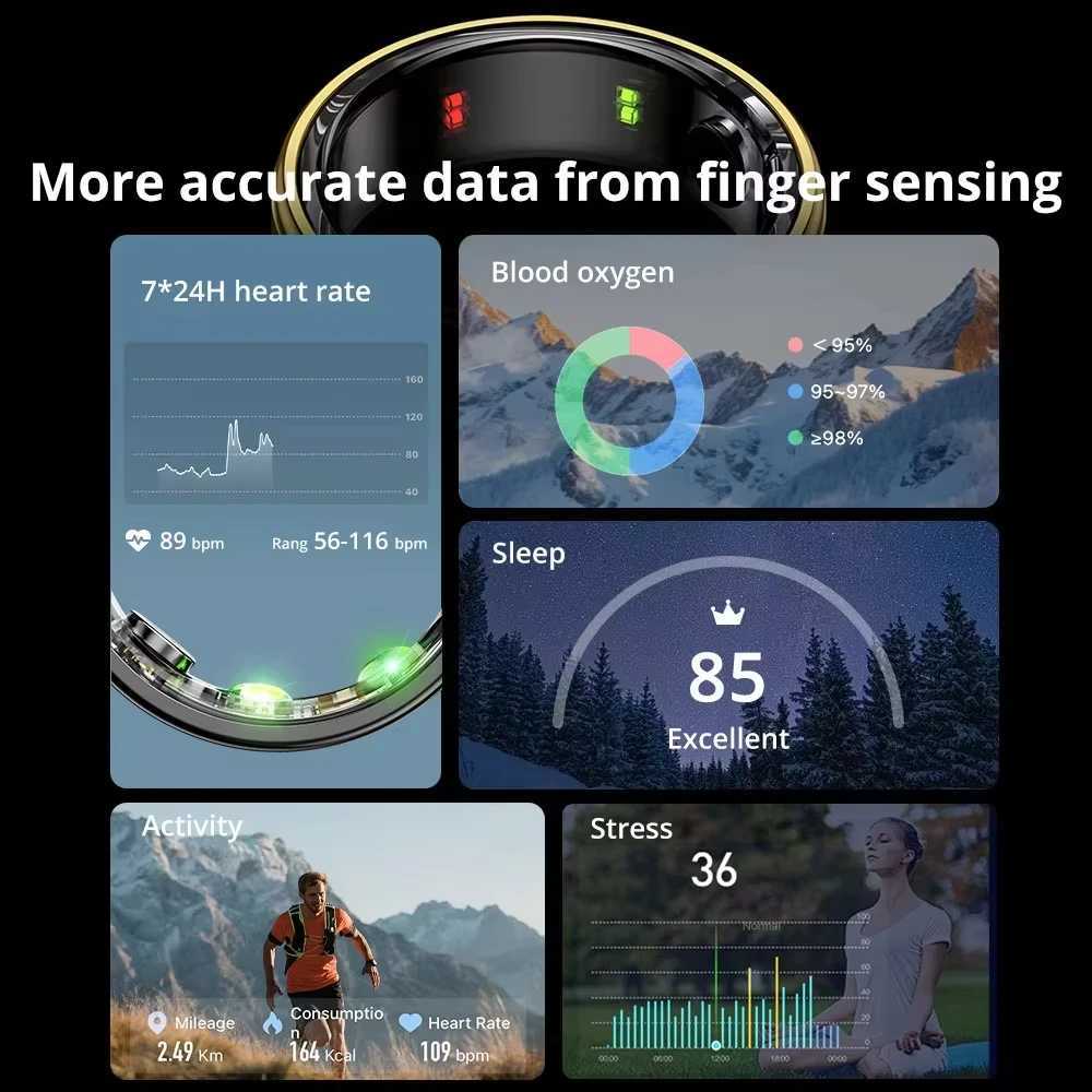 Smart Ring Men Women Military Grade Titanium Steel Shell Health Fitness Monitoring IP68 3ATM Waterproof Multi-sport Modes W250225