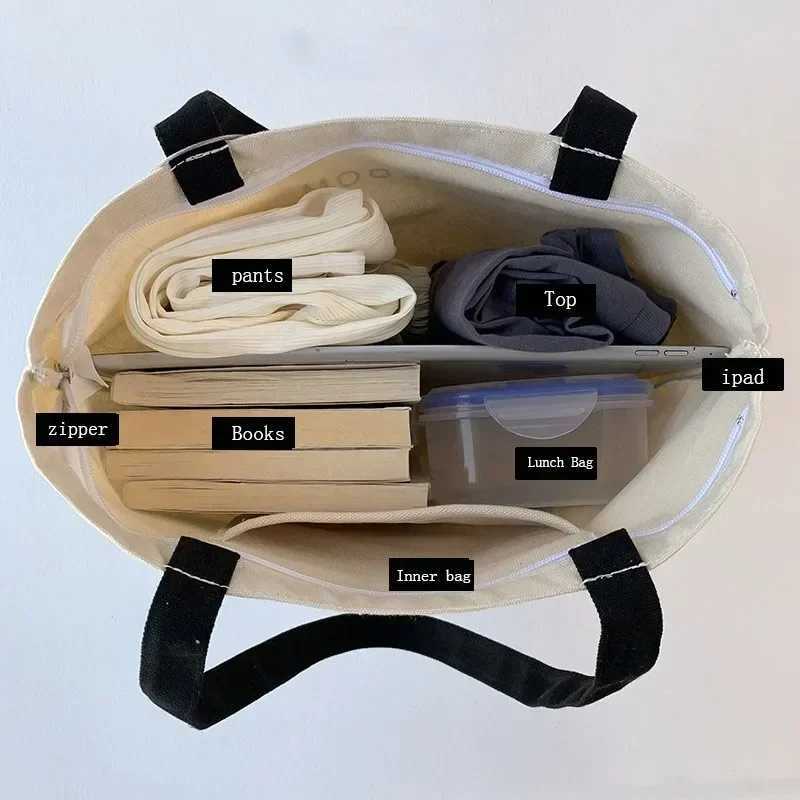 Women Canvas Tote Bag Fashion Korean Cotton Cloth Eco Reusable Shopping Bags Large Ladies Shoulder Shopper Bag Student Handbags Z250224