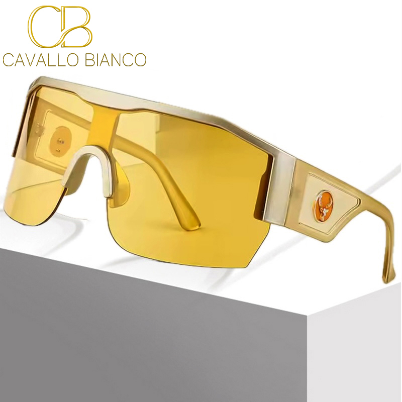 Steampunk Oversized Sunglasses Men One Piece Women Luxury Designer Steam Punk Eyewear Vintage Sun Glasses UV400 Retro Goggles Sport Rimless CB CAVALLO