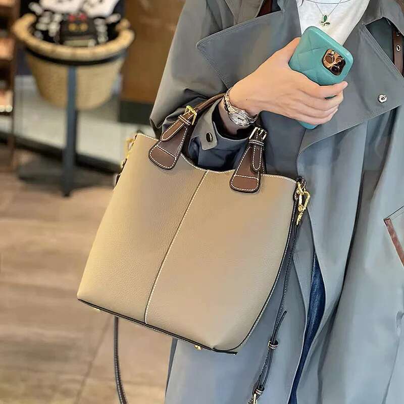 Hifashion Cowhide Genuine Leather Bucket Tote Shoulder Bags For Women 2025 Designer Top Handle Crossbody Ladies Handbags