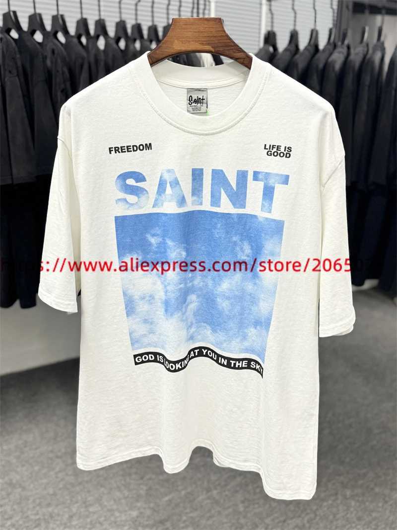 New Saint Sky Print T-Shirts Best Quty Oversized Vintage Washed Black T Shirt T Tops X250224