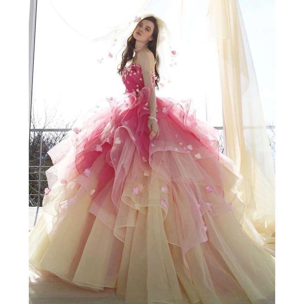 Princess Strapless Dress Exquisite Applique Performance Contest Party Ball Gowns evening Cute