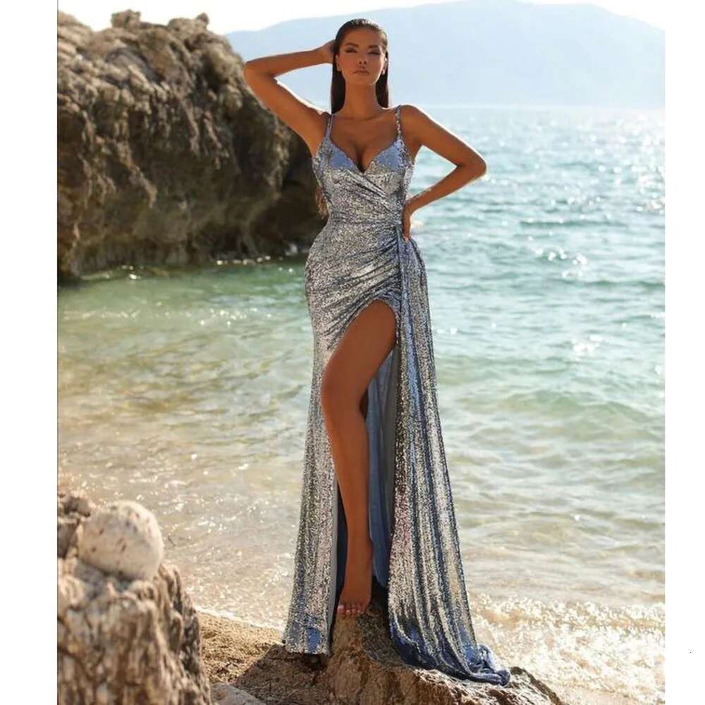 Modern style exquisite female chic prom sleeveless up floor sequins evening party dress the pearls mermaid dresses