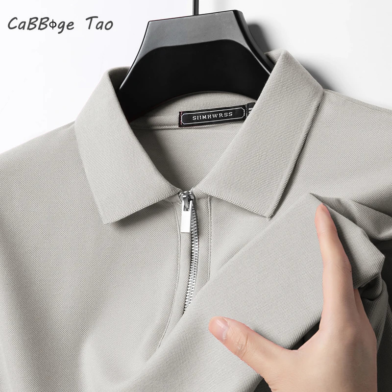 Summer Mens Casual Slim Fit Polo Shirt Flip Collar Breathable Half Zipper Short Sleeve Top Solid Color Comfortable T-shirt 250224