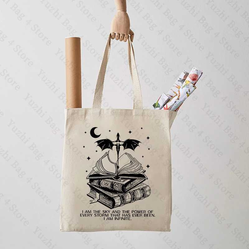 I Am The Sky Basgiath War Pattern Canvas Shopping Bag Bookish The Empyrean Portable Shoulder Bag Fashion Large Capacity Tote Bag Z250224