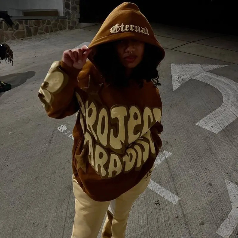 Star Letter Printed Hoodie Womens Clothes Y2K Pullover Top Fashion Creative Aesthetic Sweatshirt Hip-hop Street Mens Jacket 250225
