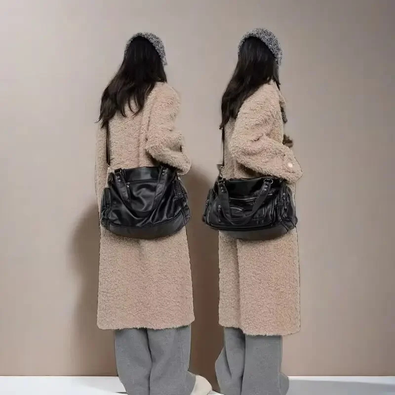 HAEX Punk Women Tote Bags Trend Large Capacity Crossbody Shoulder Bags Moto Style Multi Pockets Commute Bolso Mujer 250224