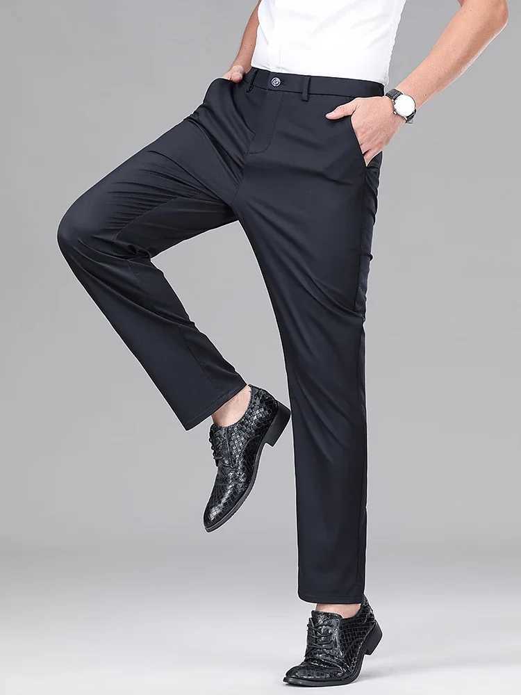 Classic Luxury Mens Mulberry Silk Suit Pants Thin Stretch Slim Fit Comfortable Male Brand Clothing Casual Trousers W250225