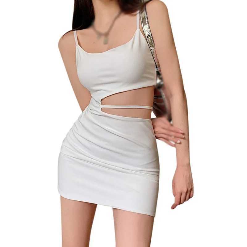 Womens summer solid color side exposed waist ultra-thin fit sexy close fitting dressXJ250224