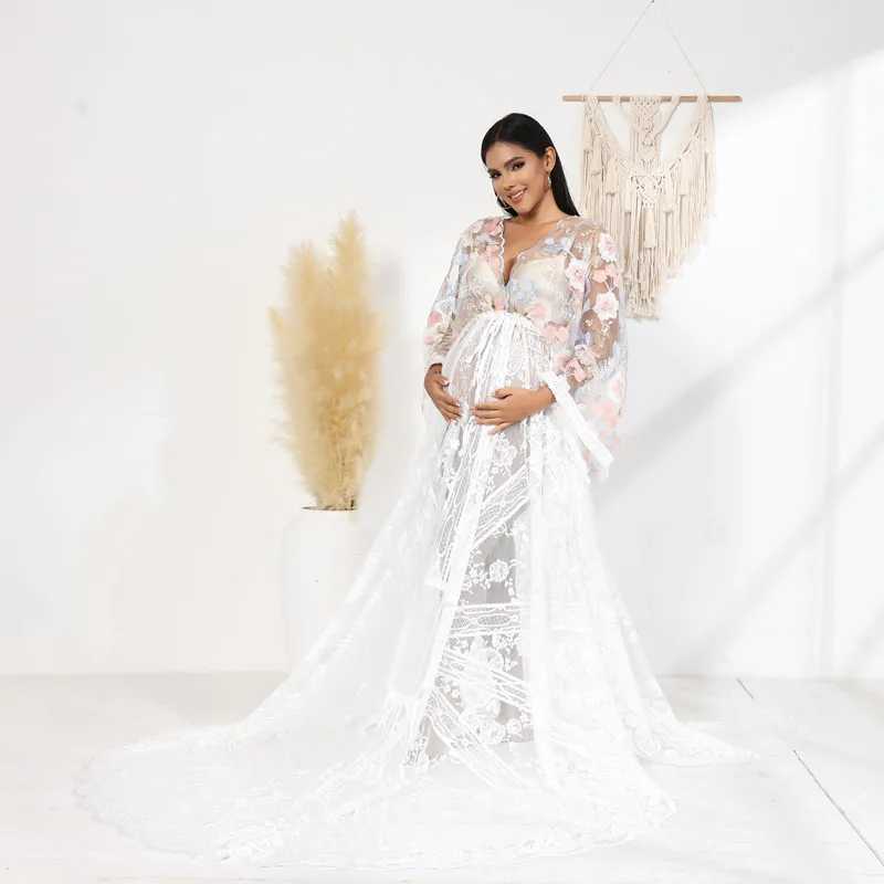 Boho Maternity Dress For Photography Bohemian Maternity Photography On Dress Sides Slit On Train Pregnancy Photo Shoot Dress X250224